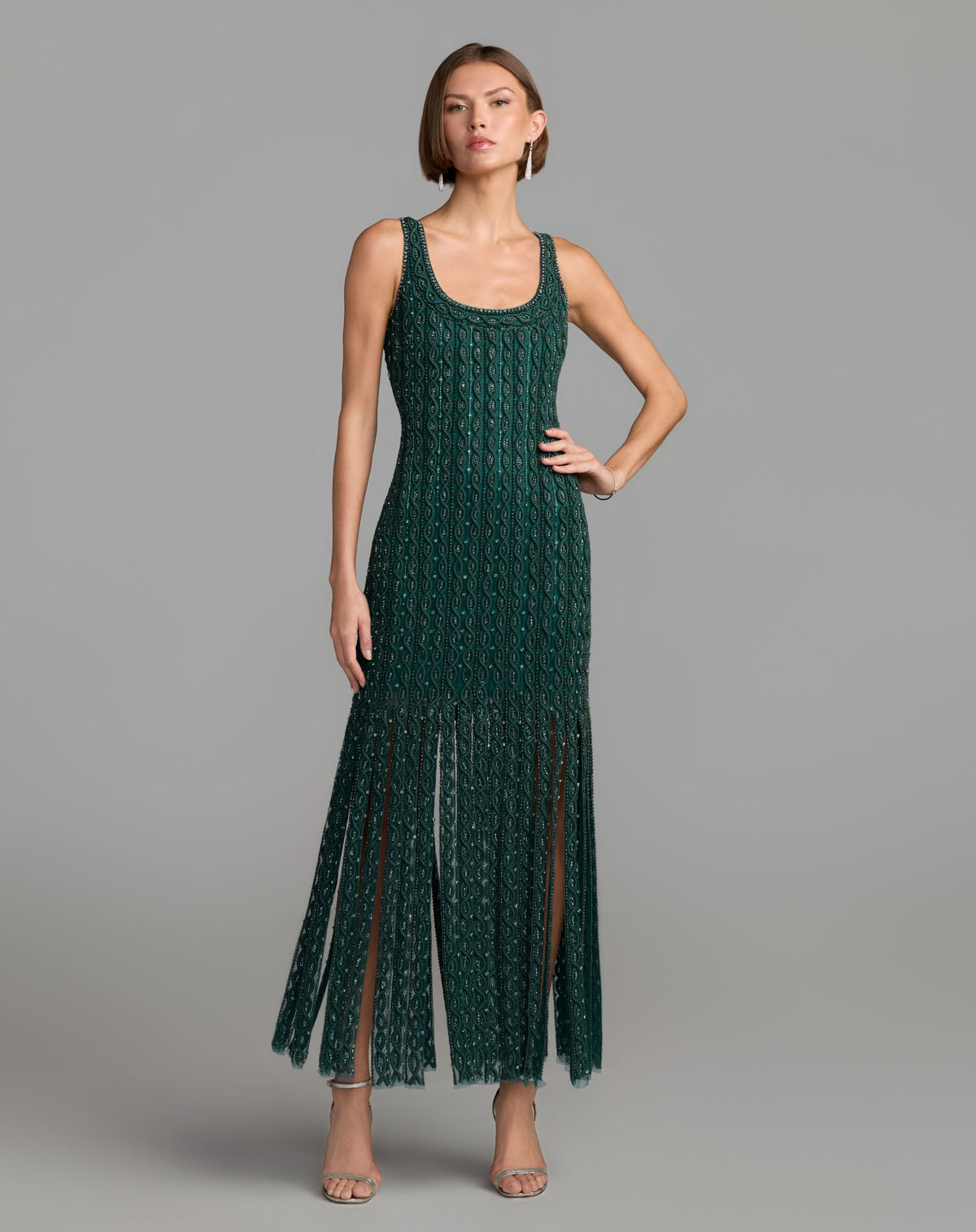 Teal Sleeveless Embellished Panel Maxi Dress - Mac Duggal