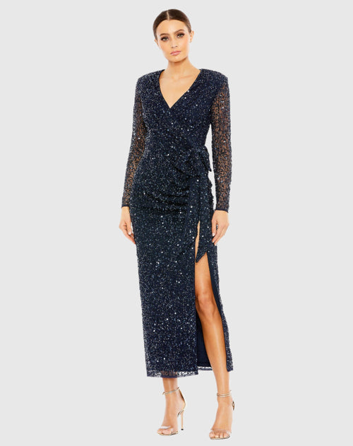 Long Sleeve V-Neck Sequin Dress