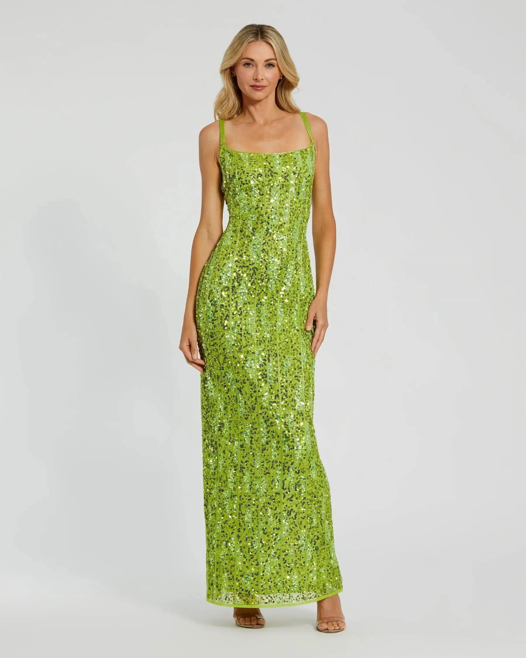 Green Embellished Scoop Neck Gown Mac Duggal