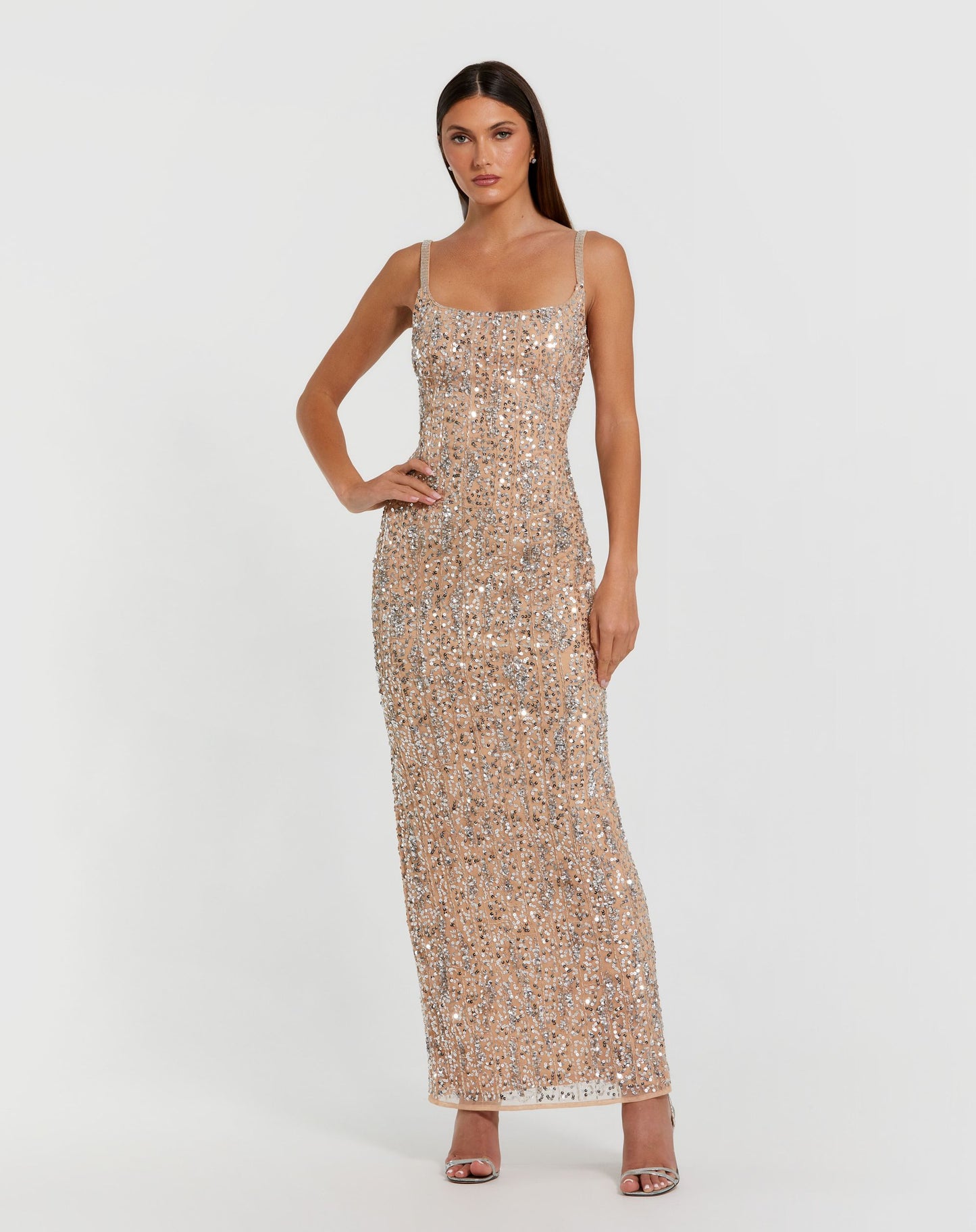 Beige Embellished Square Neck Gown - Mac Duggal