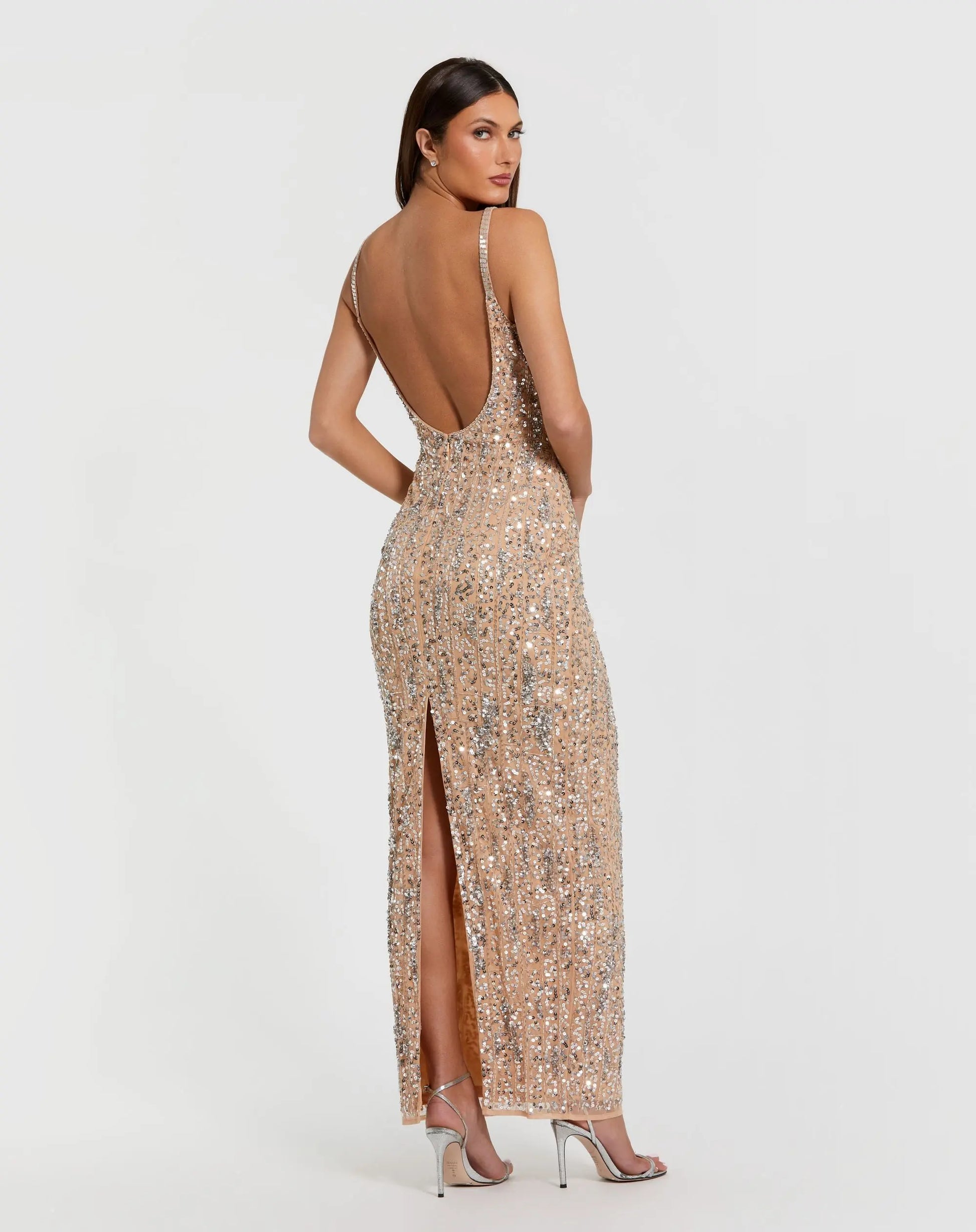 Beige Embellished Square Neck Gown Beige Embellished Square Neck Gown