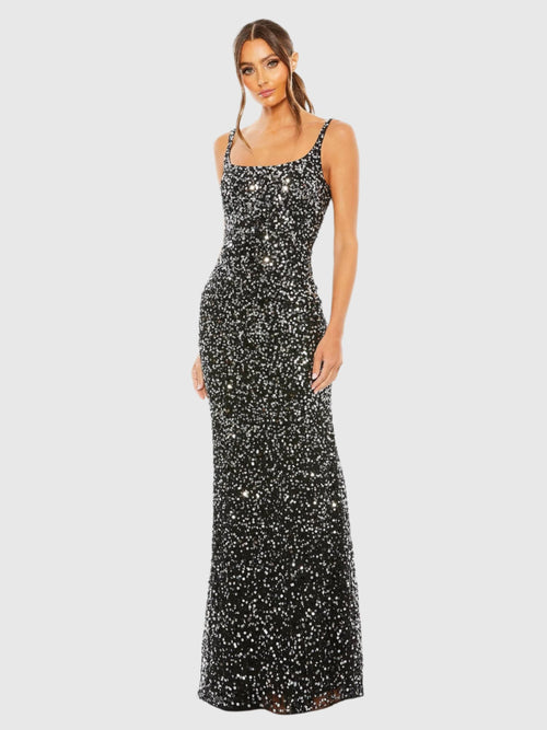 Black Sequined Low Back Slip Gown