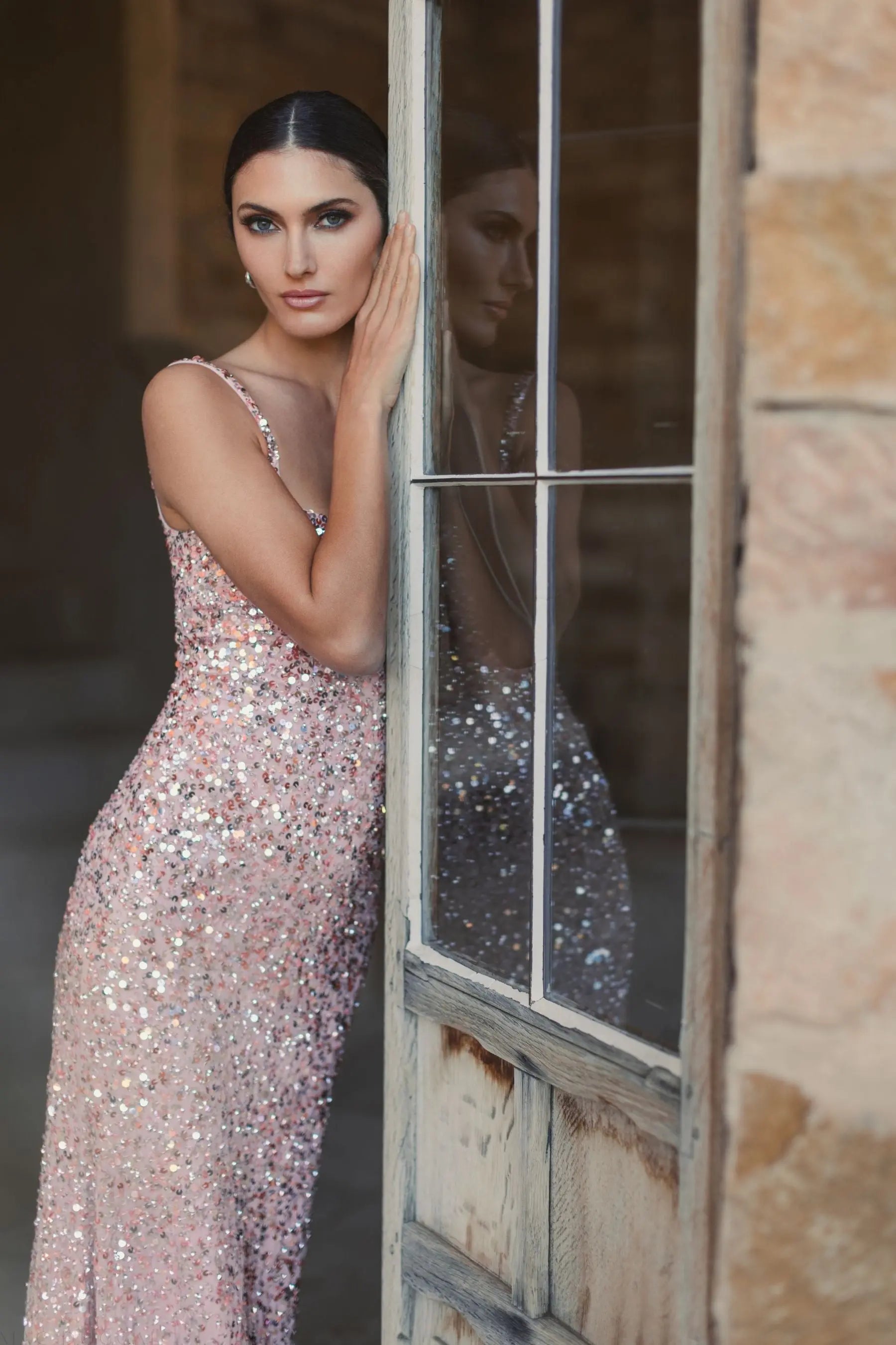 Pink Sequined Low Back Slip Gown | Mac Duggal Pink Sequined Low Back Slip Gown | Mac Duggal