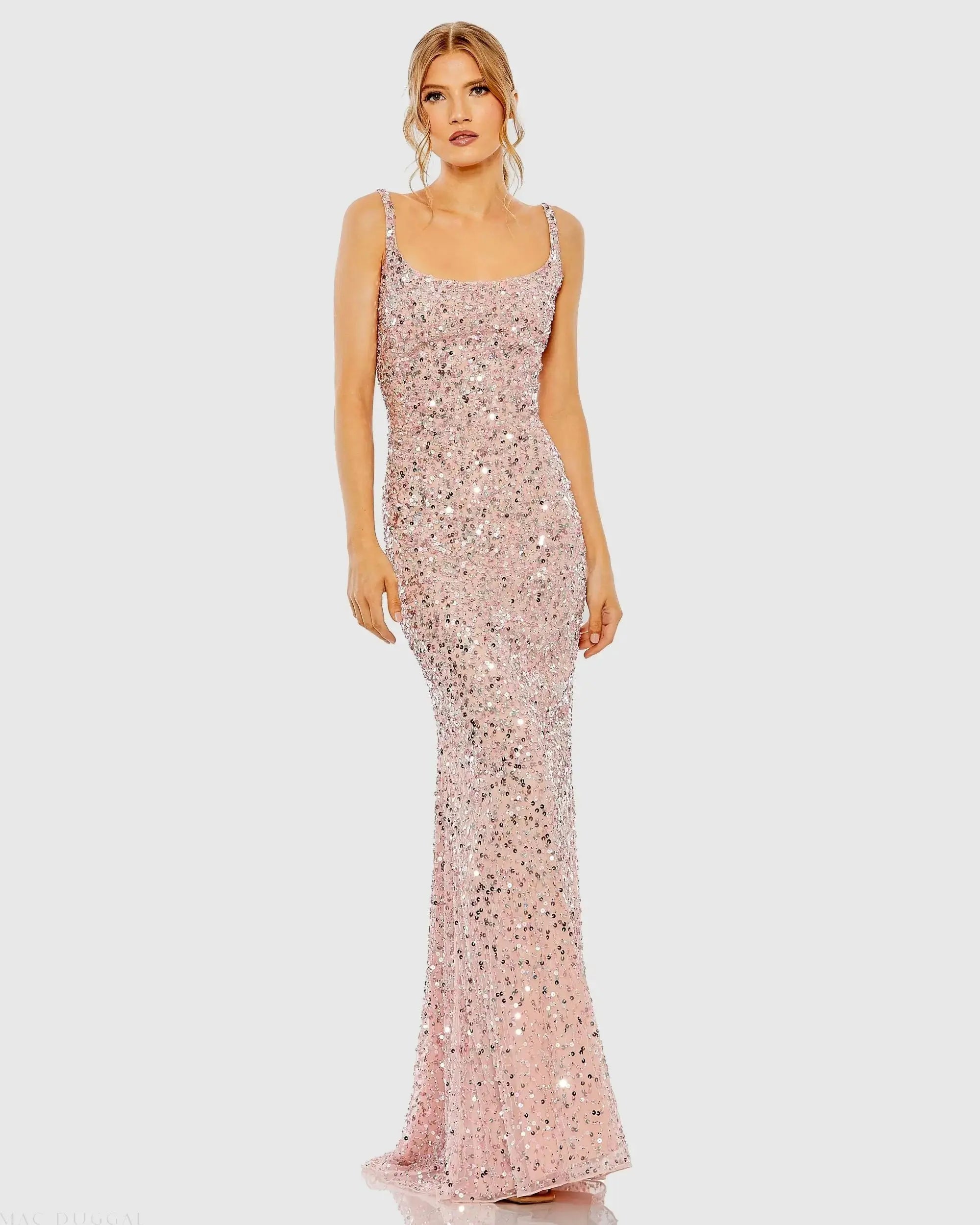 Pink Sequined Low Back Slip Gown Mac Duggal