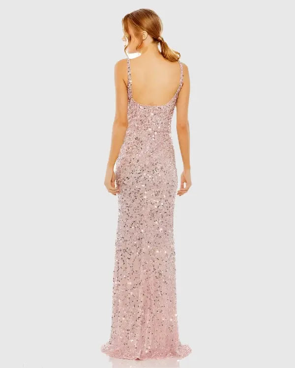 Pink Sequined Low Back Slip Gown - Mac Duggal
