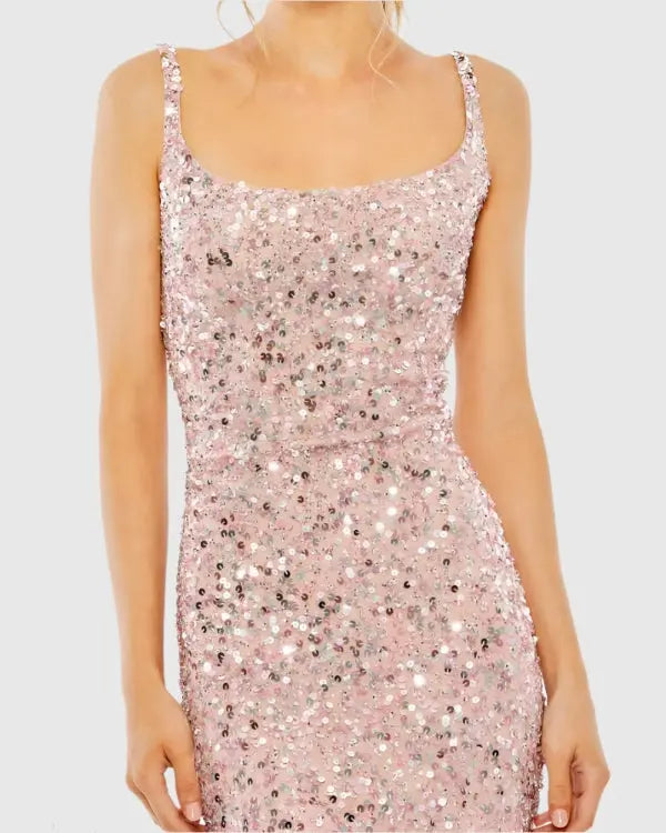 Pink Sequined Low Back Slip Gown - Mac Duggal