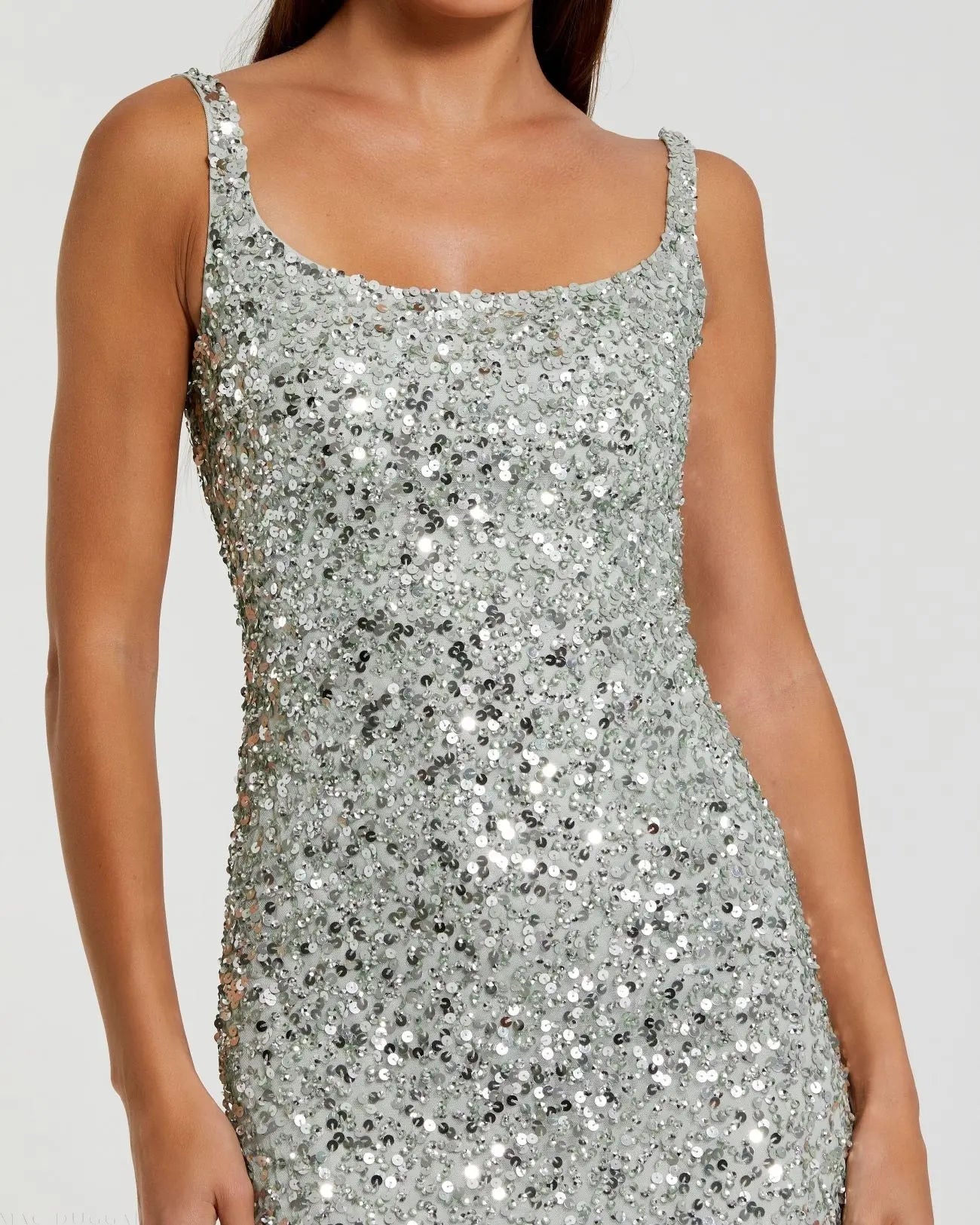 Green Sequined Low Back Slip Gown - Mac Duggal