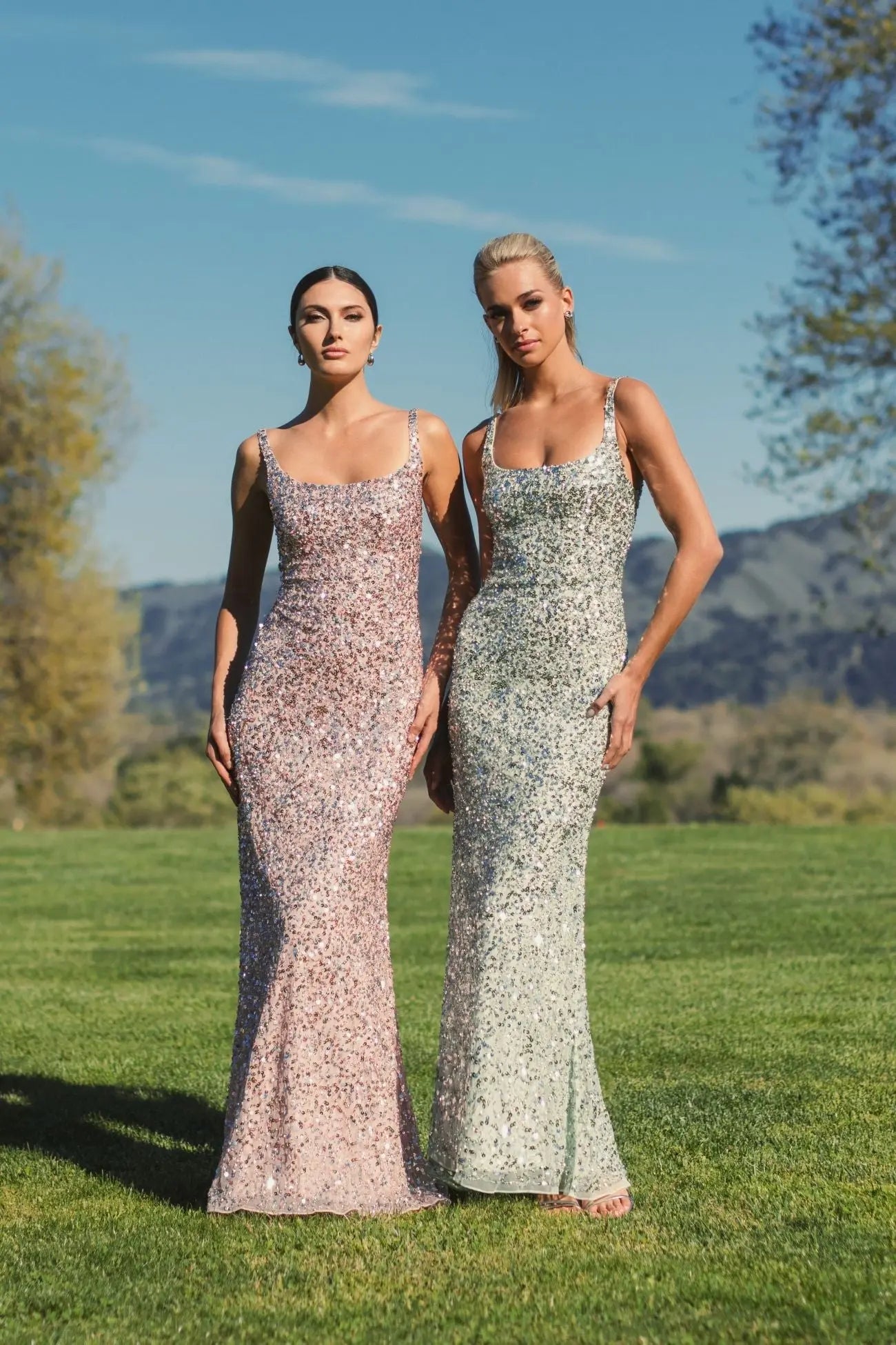 Green Sequined Low Back Slip Gown Green Sequined Low Back Slip Gown