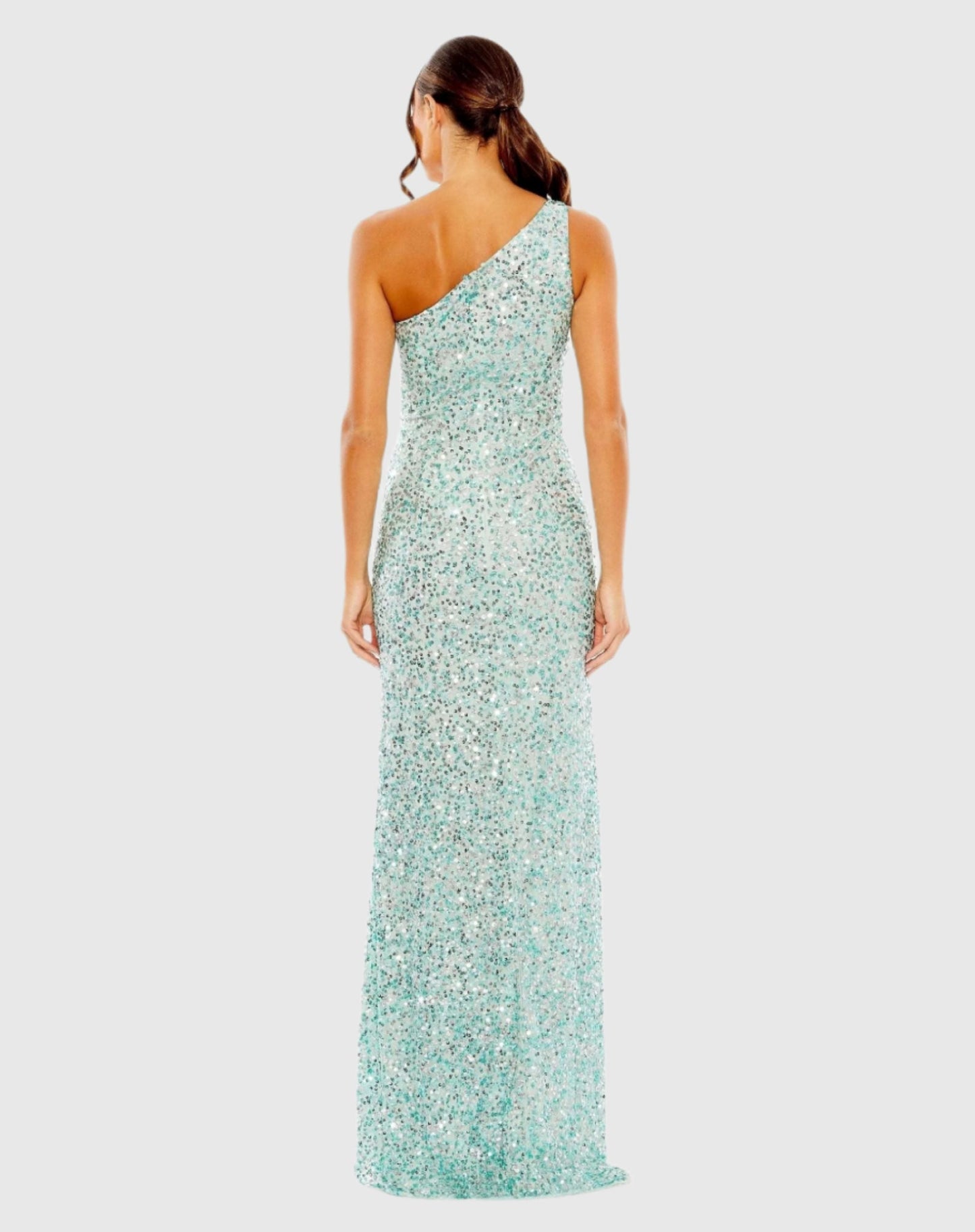 Sequined One Shoulder Gown With Slit