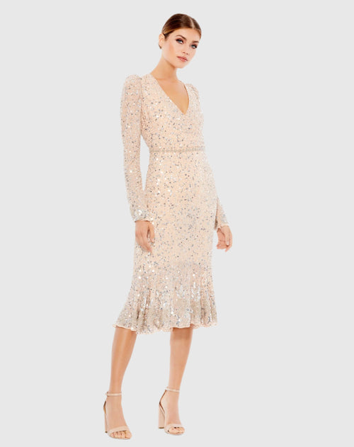 Sequin Gown with Embellished Hemline and Belt - FINAL SALE