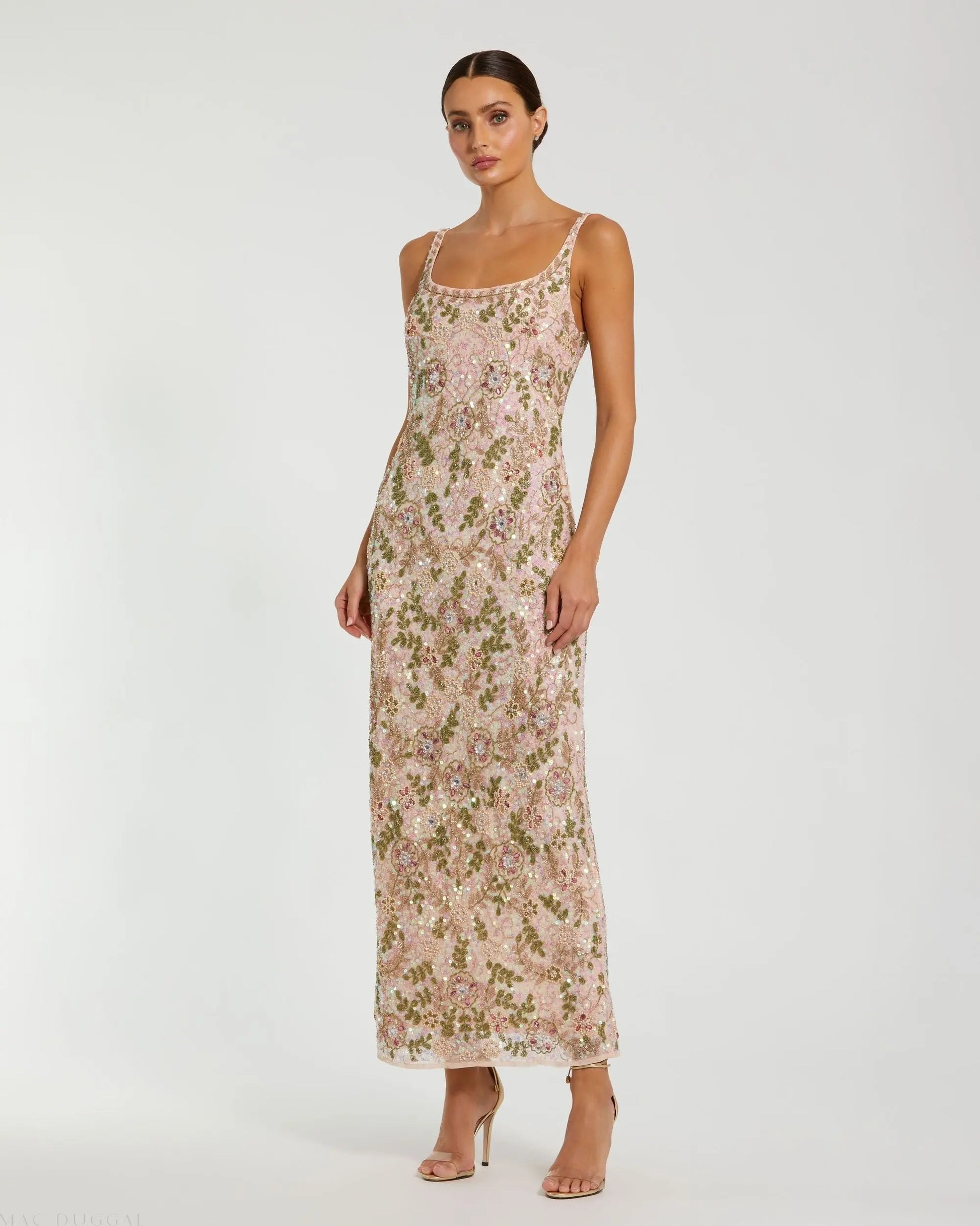 Pink Sleeveless Hand Embellished Floral Maxi Dress Pink Sleeveless Hand Embellished Floral Maxi Dress