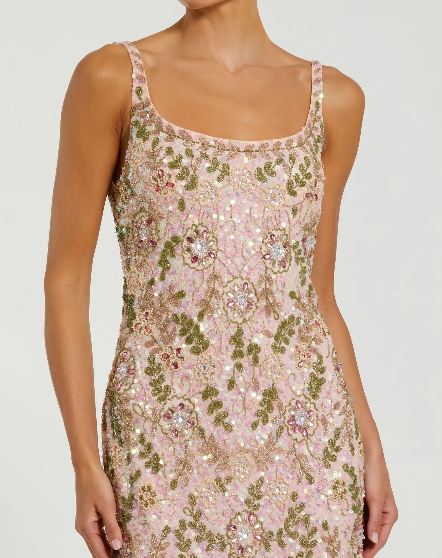 Pink Sleeveless Hand Beaded Floral Midi Dress - Mac Duggal Pink Sleeveless Hand Beaded Floral Midi Dress - Mac Duggal