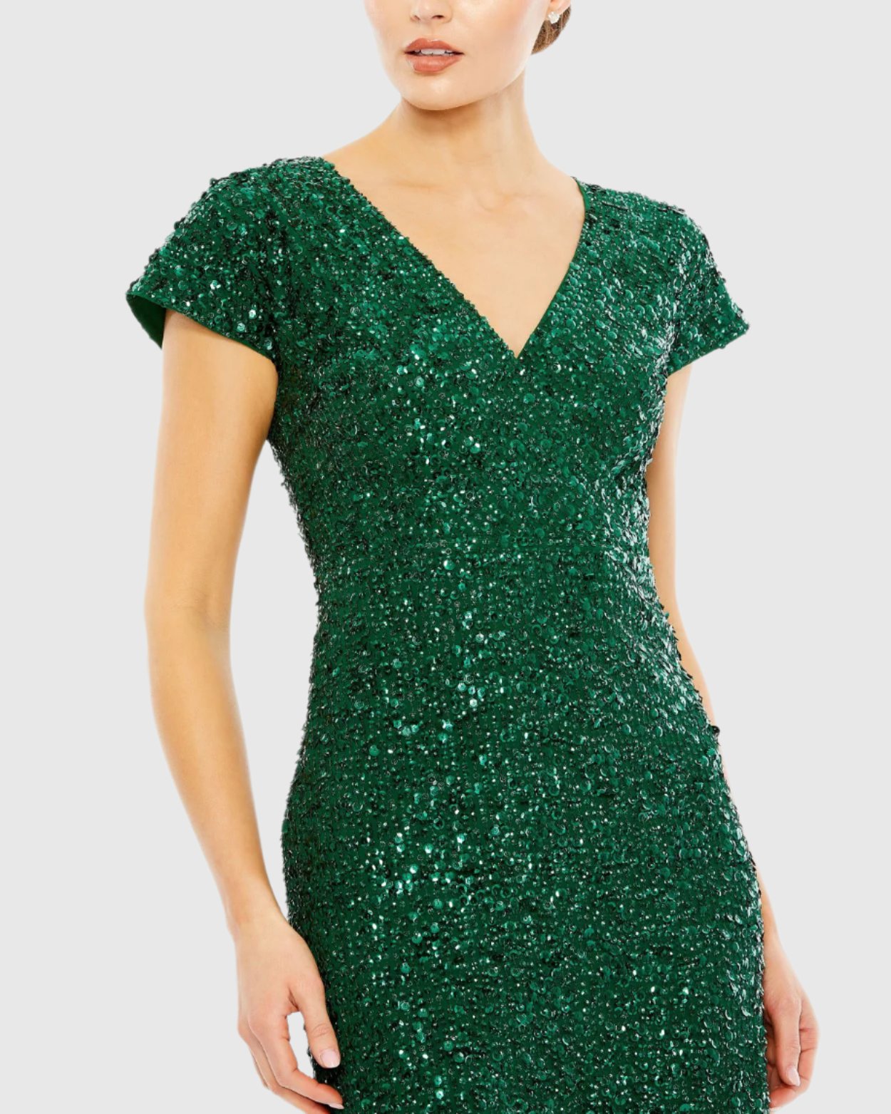 Sequined Short Sleeve Wrap Over Cocktail Dress