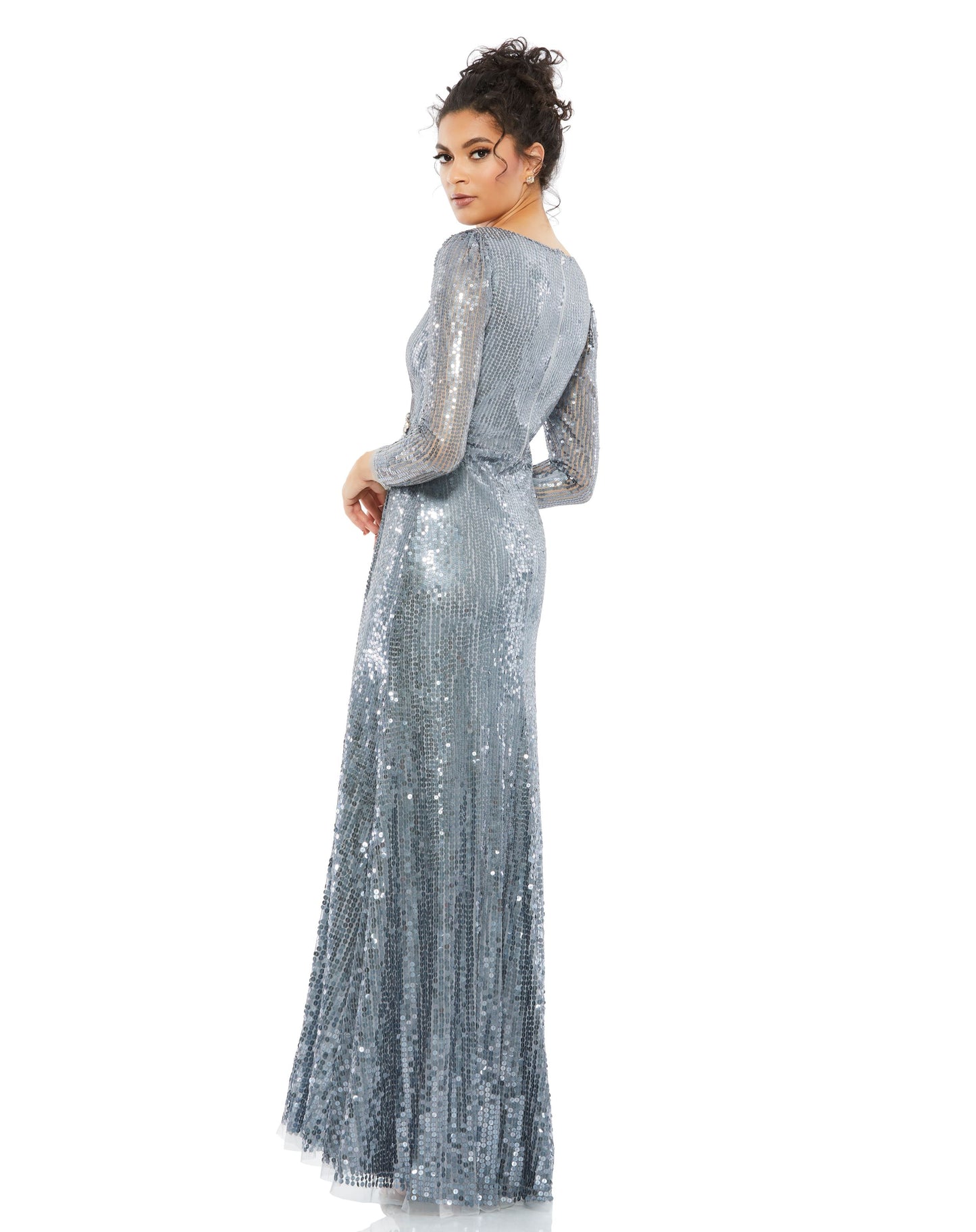 Long Sleeve Sequin V Neck Gown | Sample | Sz. 4