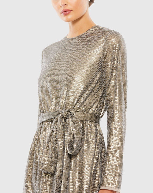 Sequin Embellish Long Sleeve High Neck Mini Dress