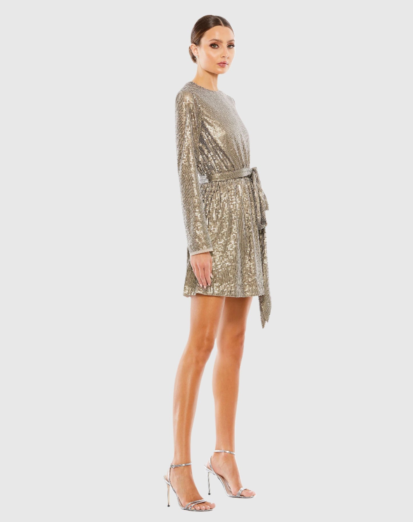 Sequin Embellish Long Sleeve High Neck Mini Dress