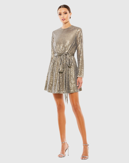 Sequin Embellish Long Sleeve High Neck Mini Dress