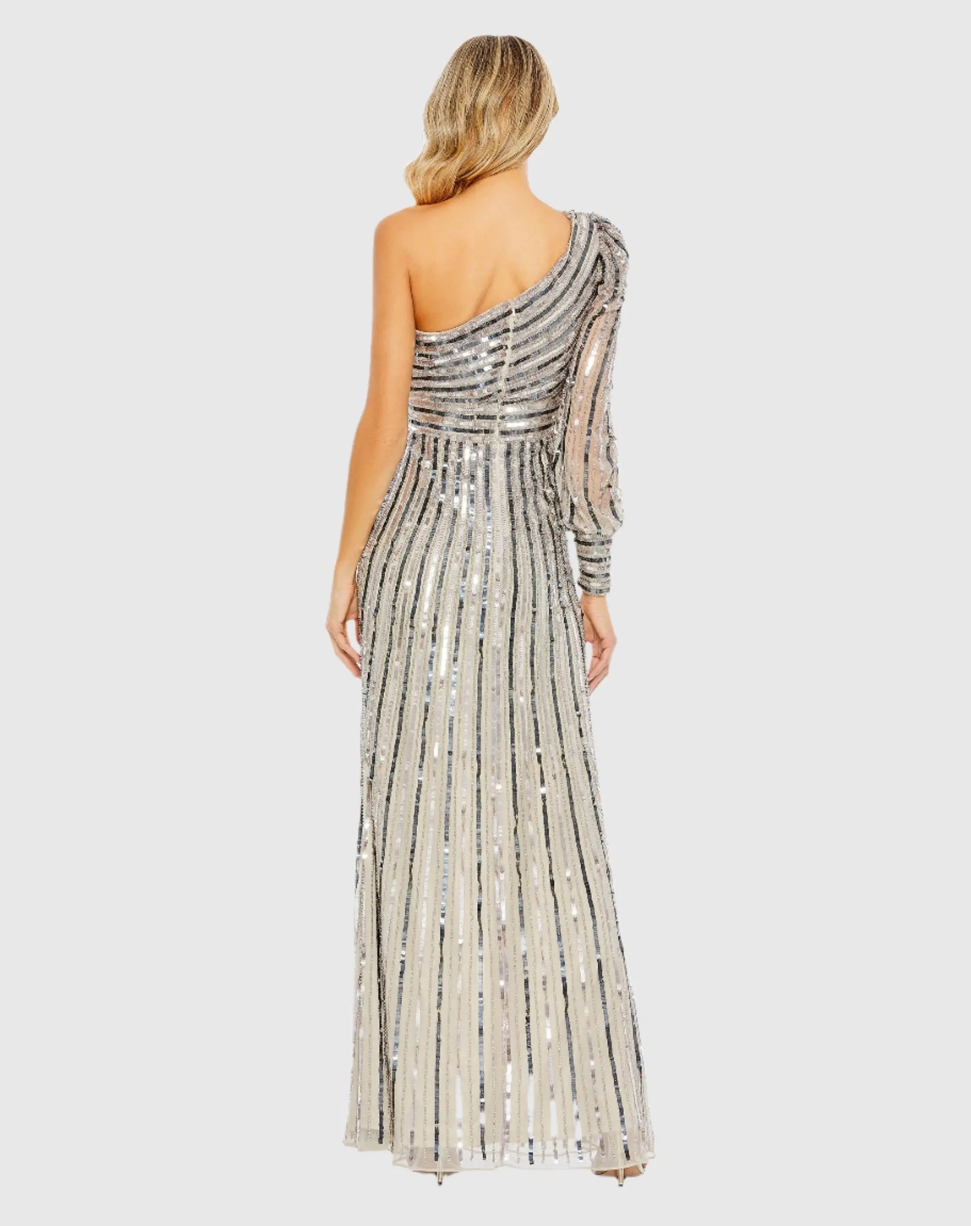 Asymmetrical One Shoulder Sequin Gown - Mac Duggal