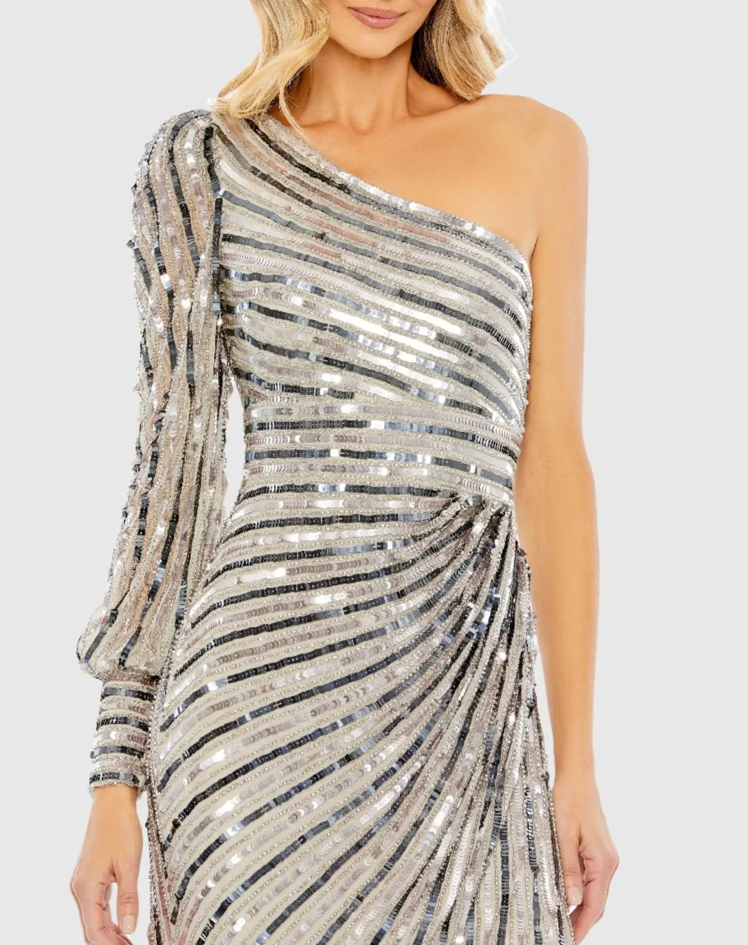 Asymmetrical One Shoulder Sequin Gown - Mac Duggal