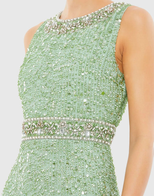 Sequined Sleeveless Embellished Neckline Gown