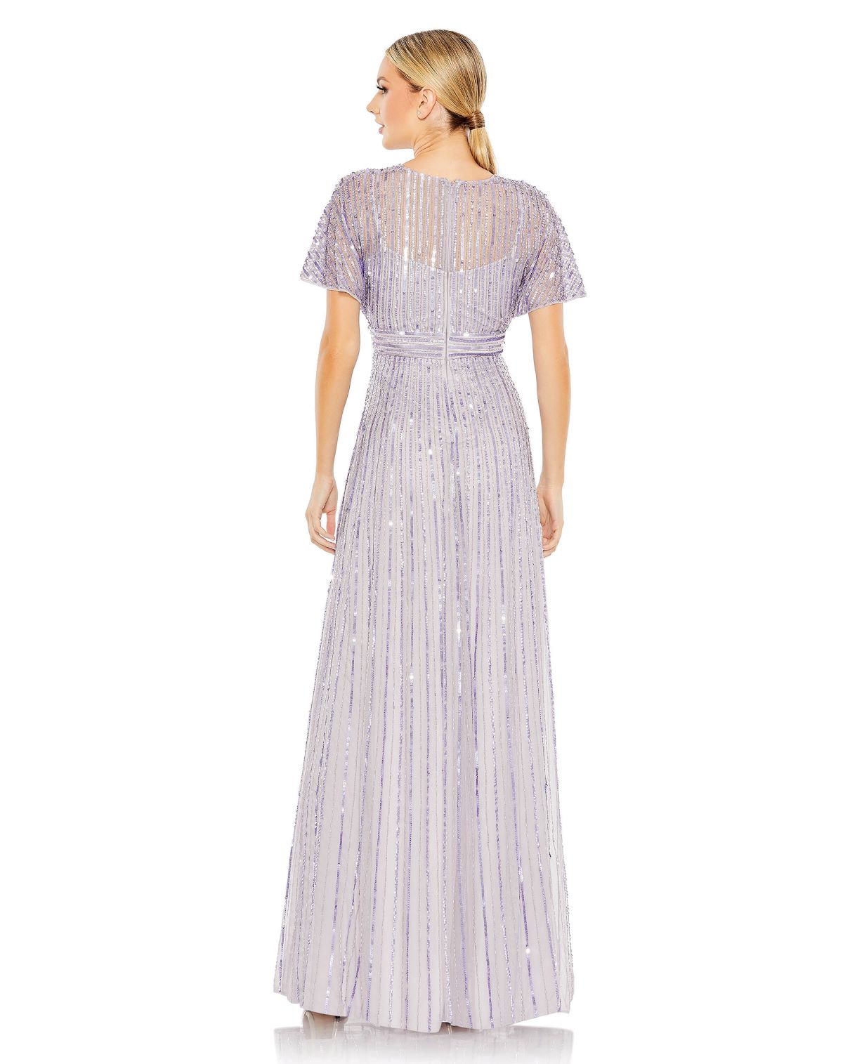 Sequined Butterfly Sleeve Flowy Gown - back