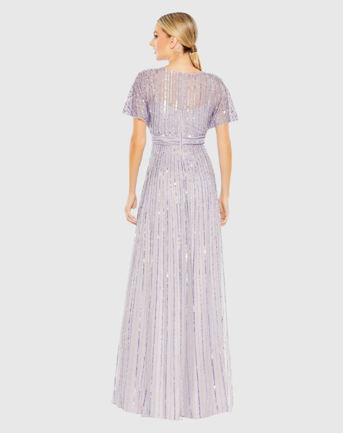 Sequined Butterfly Sleeve Flowy Gown - back