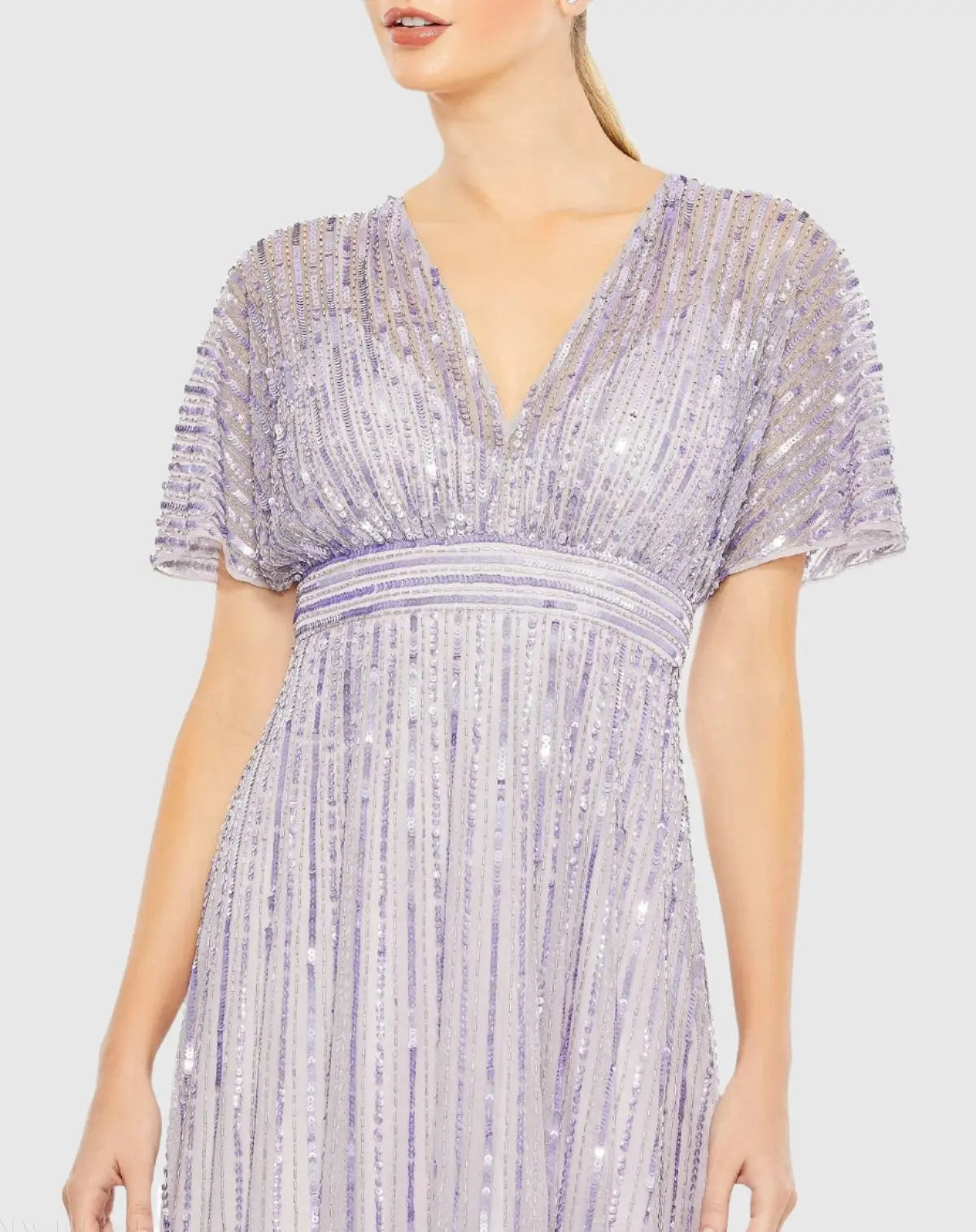 Mac Duggal Women's Sequined Butterfly Sleeve Flowy Gown - Lavender Mac Duggal Women's Sequined Butterfly Sleeve Flowy Gown - Lavender