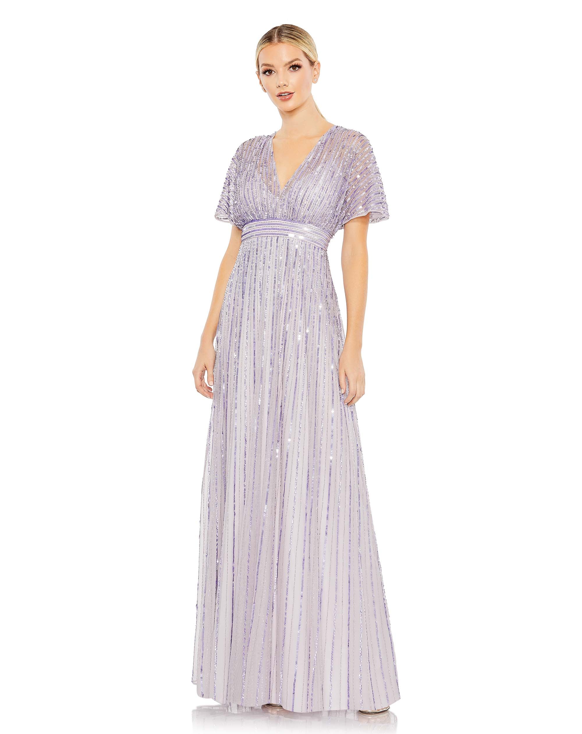 Sequined Butterfly Sleeve Flowy Gown