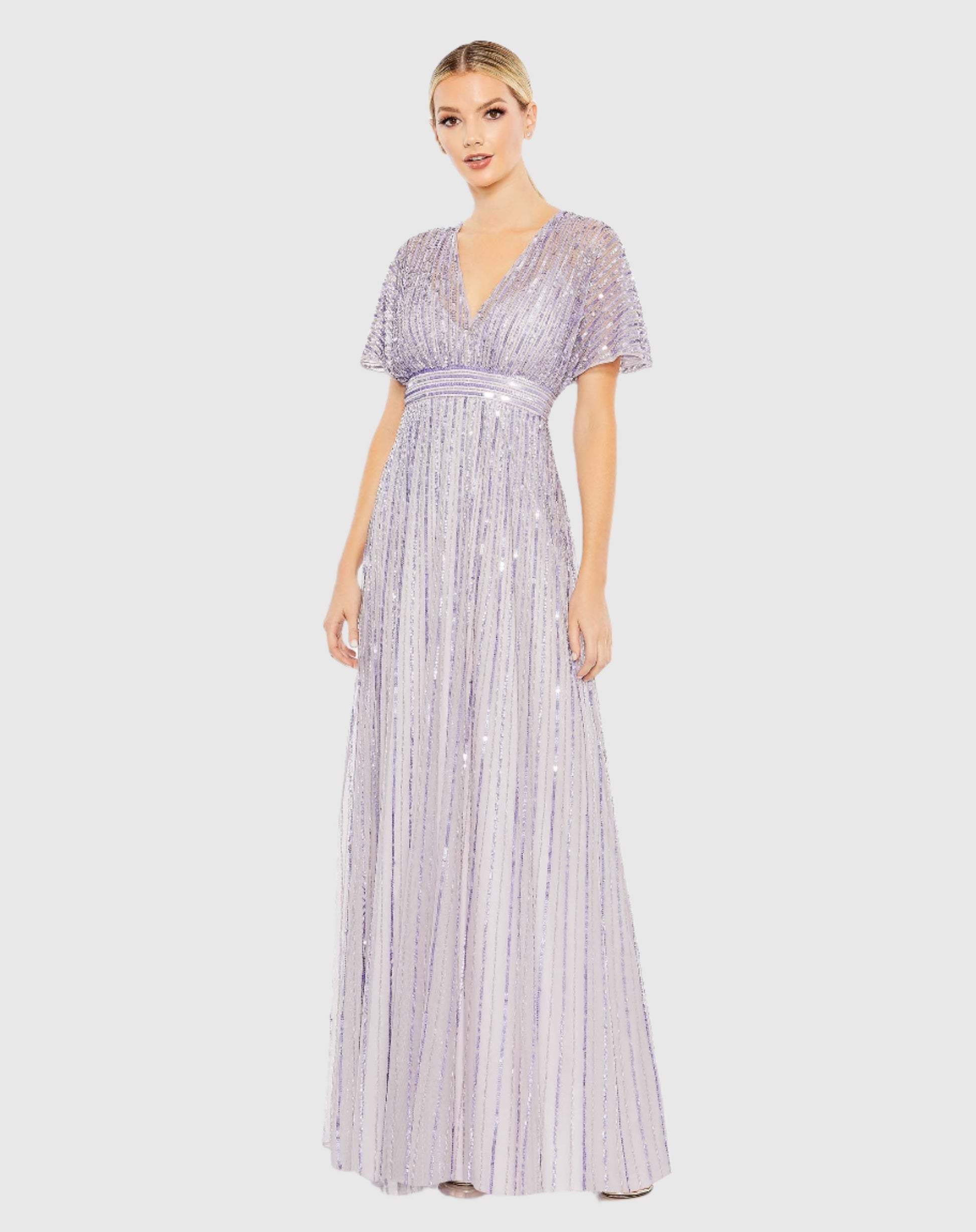 Sequined Butterfly Sleeve Flowy Gown