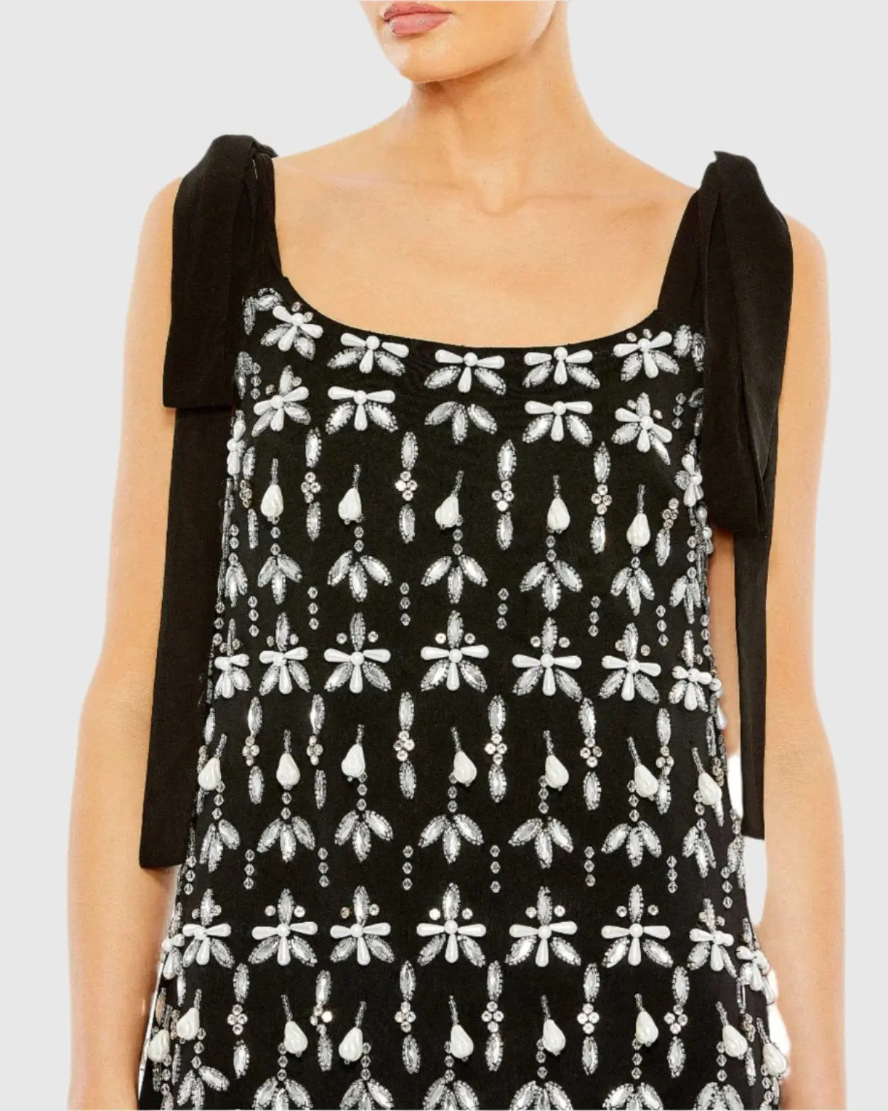 Black Jewel Encrusted Soft Tie Sleeveless Dress - Mac Duggal