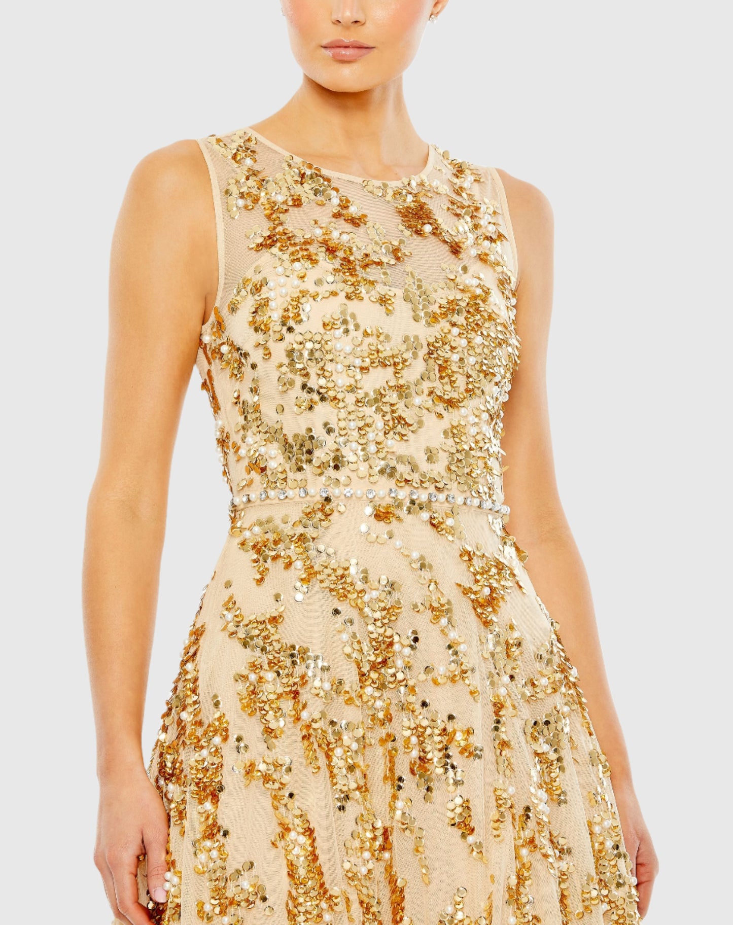 Sequined Sleeveless Scoop Neck A Line Gown