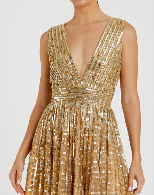 Embellished Sleeveless V Neck A Line Dress