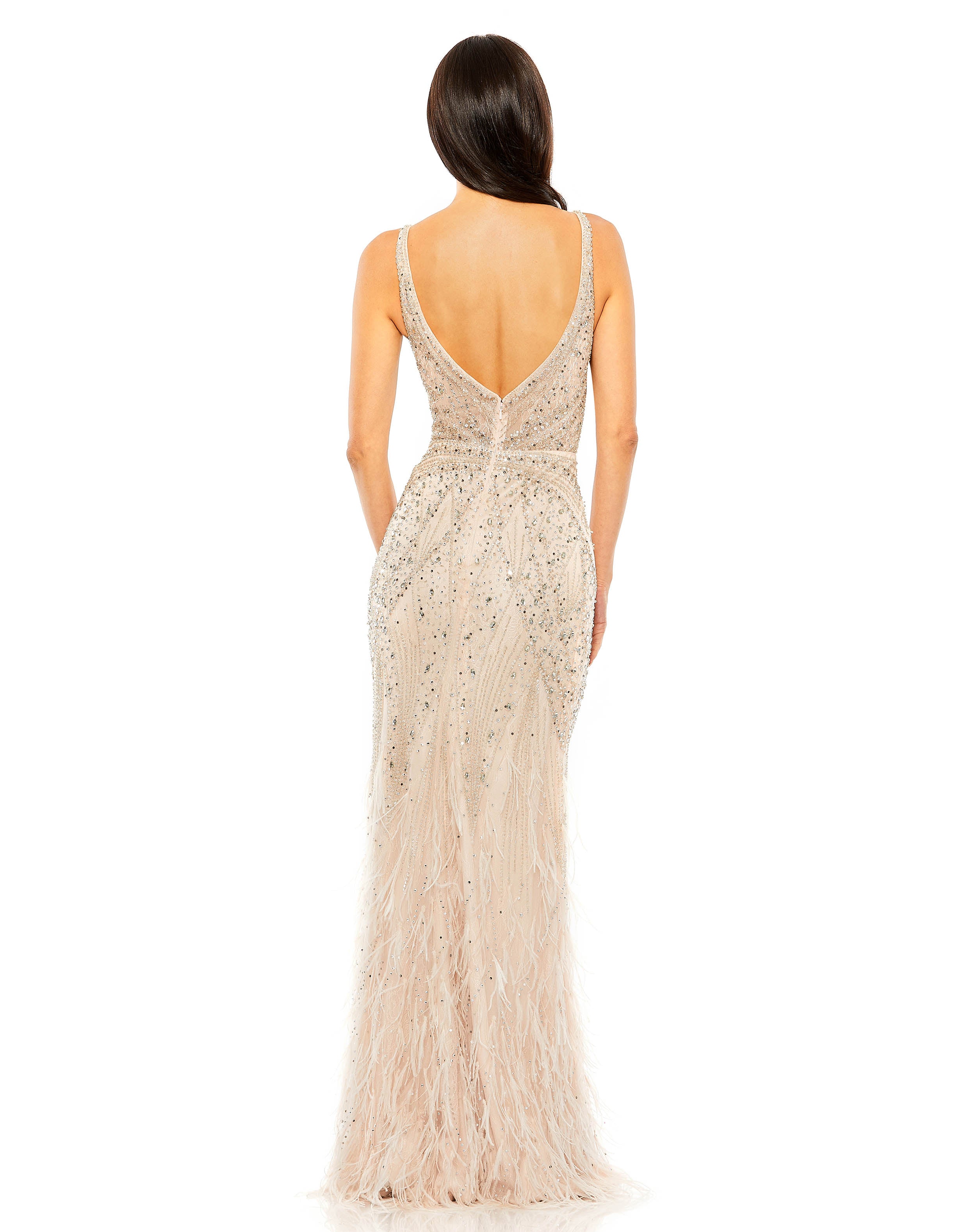 Embellished Feather Detail Hem Gown