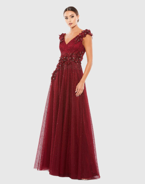 Floral Applique A-Line Evening Gown