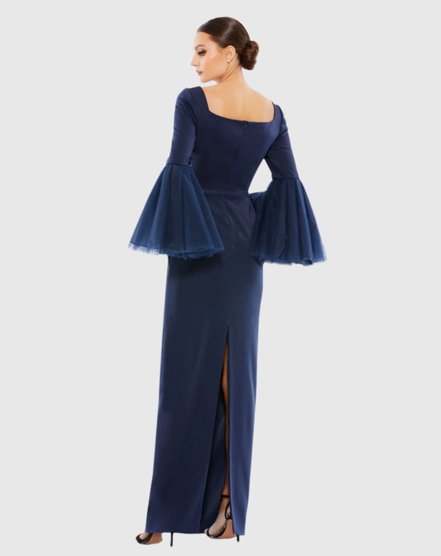 Flounce Sleeve Square Neck Column Gown