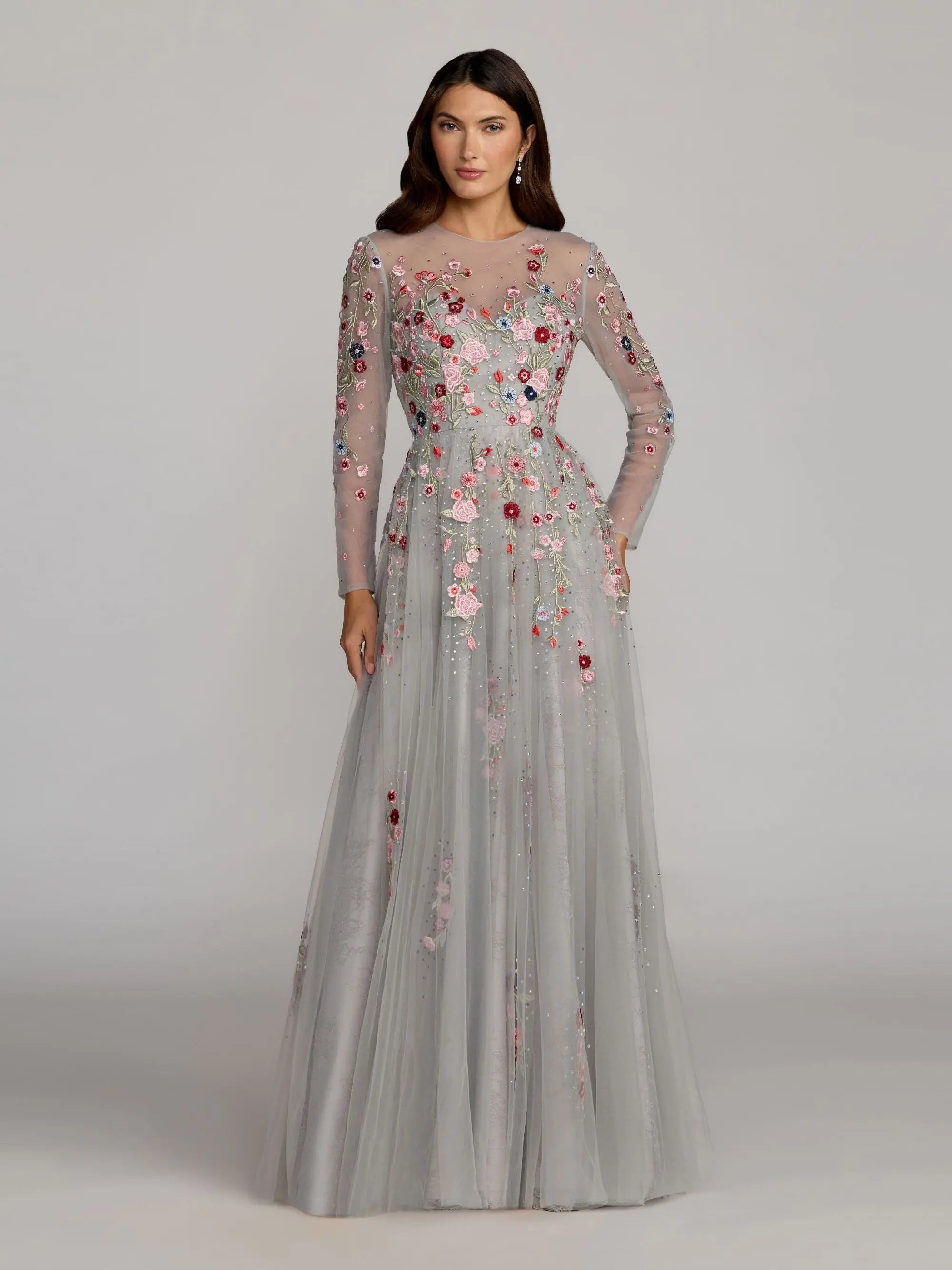 mac duggal evening - 11121d embroidered long sleeve a-line dress Mac Duggal Long Sleeve Gown With Pearl Beading MOTHER OF