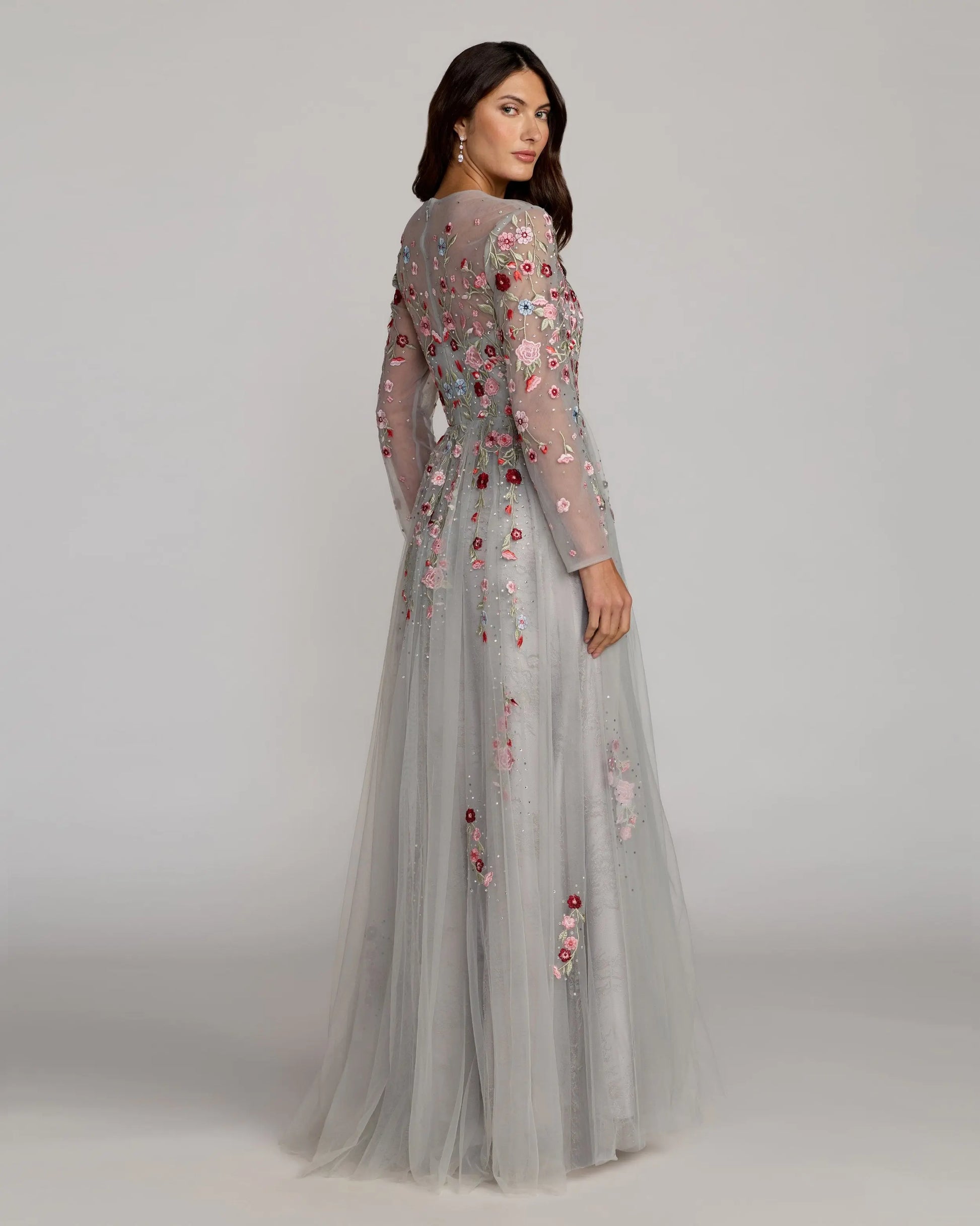 Embroidered Illusion High Neck Long Sleeve A Line Gown - Mac Duggal Embroidered Illusion High Neck Long Sleeve A Line Gown - Mac Duggal