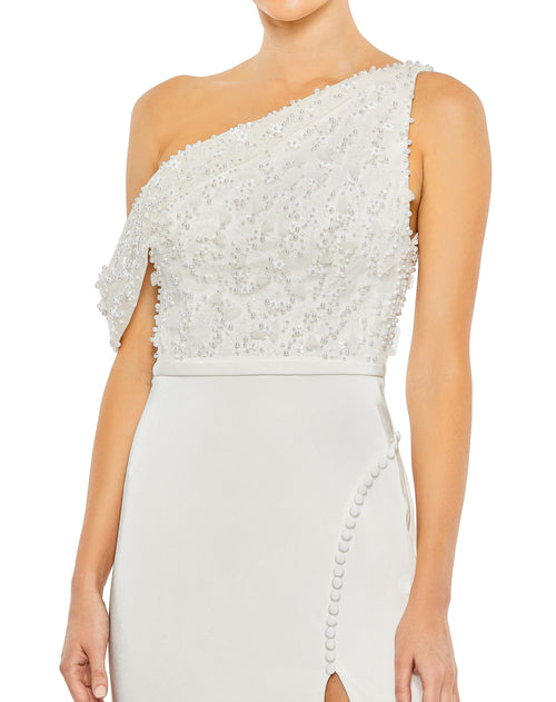 Embellished Drop Shoulder Column Gown