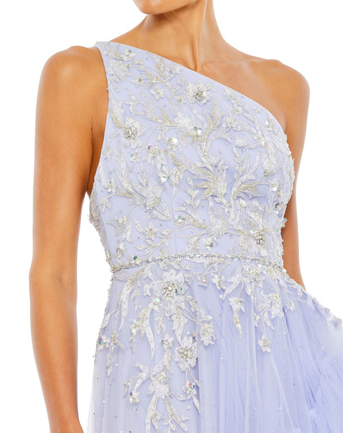 Embellished One Shoulder Asymmetrical Hem Gown