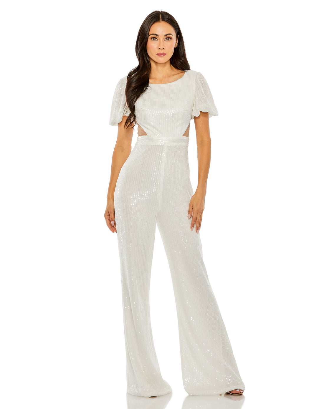 Sequined Puff Shoulder Illusion Cut Out Jumpsuit | Sample | Sz. 2