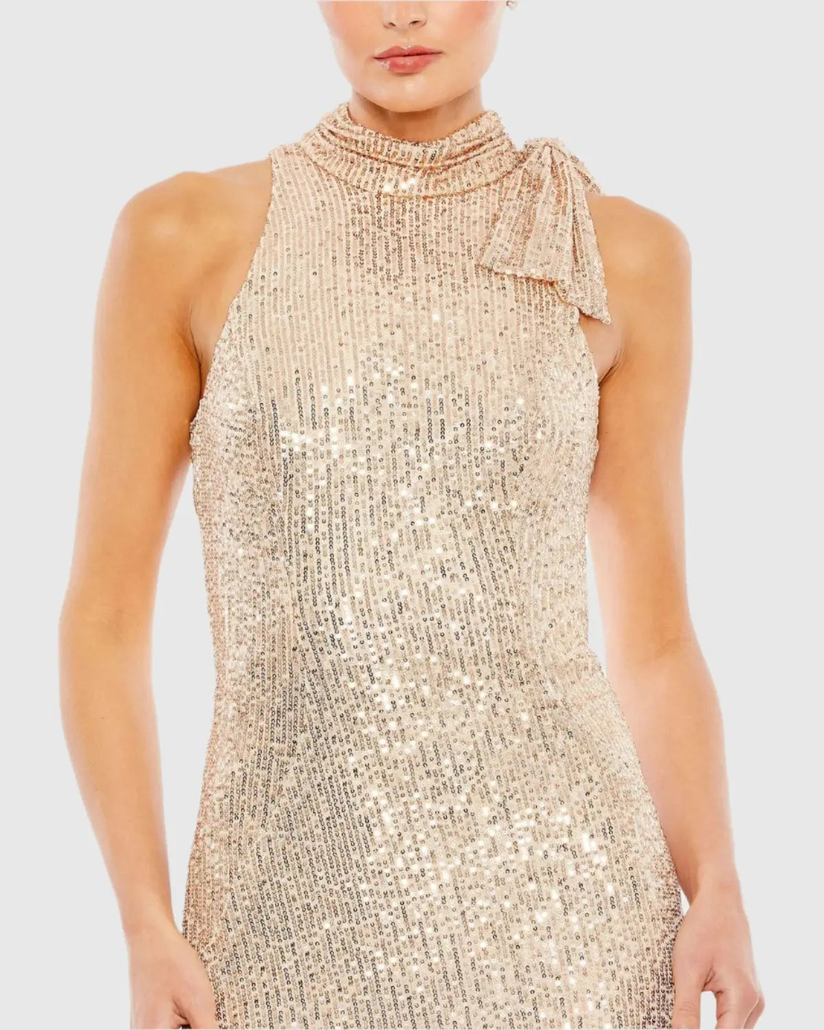 Gold Soft Tie Halter Neck Sequin Gown | Mac Duggal Gold Soft Tie Halter Neck Sequin Gown | Mac Duggal