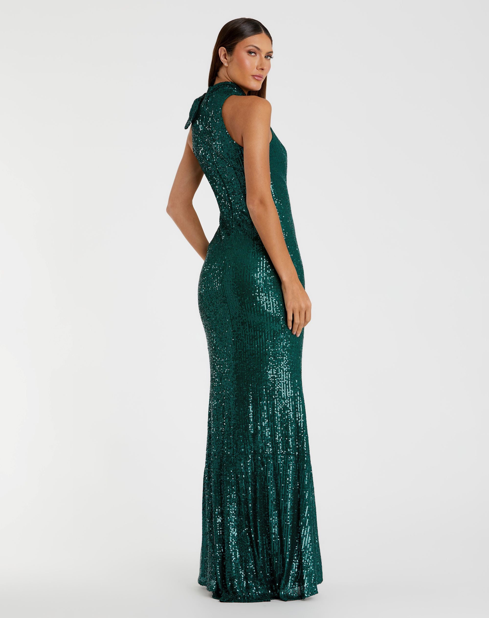 Sequined Soft Tie Halter Neck Column Gown