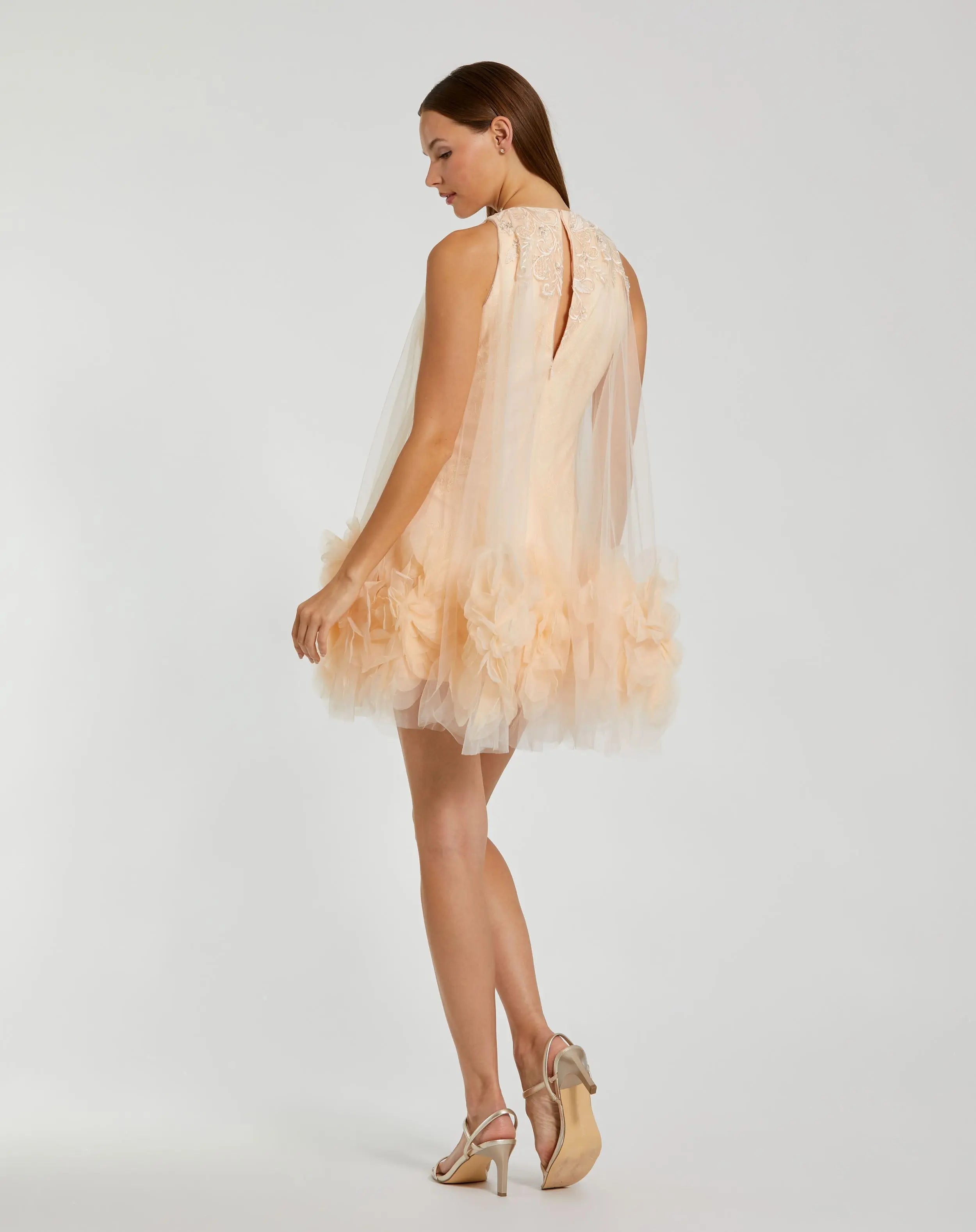 Pink Halter Neck Flowy Petal A Line Mini Dress - Mac Duggal