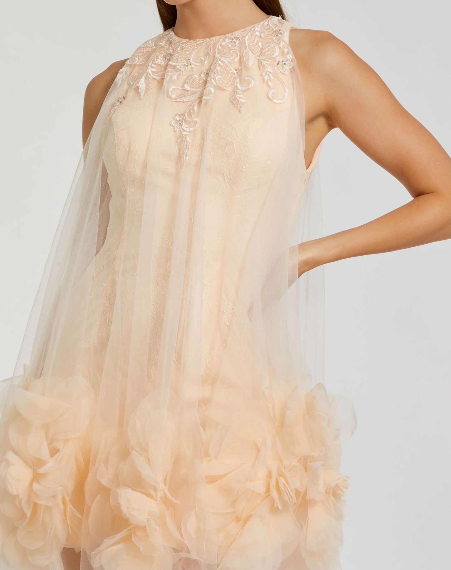 Pink Halter Neck Flowy Petal A Line Mini Dress - Mac Duggal Pink Halter Neck Flowy Petal A Line Mini Dress - Mac Duggal