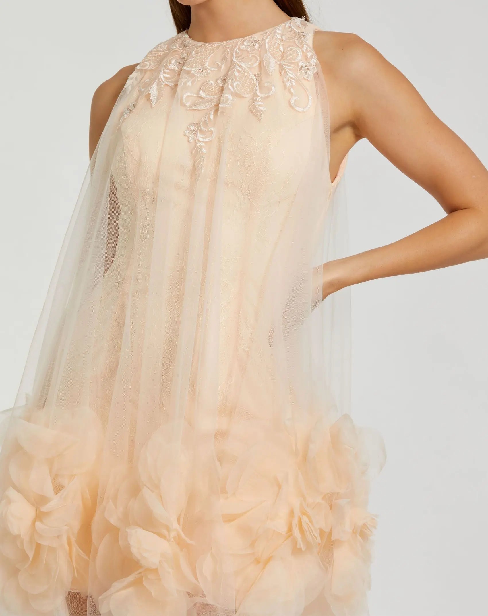 Pink Halter Neck Flowy Petal A Line Mini Dress - Mac Duggal