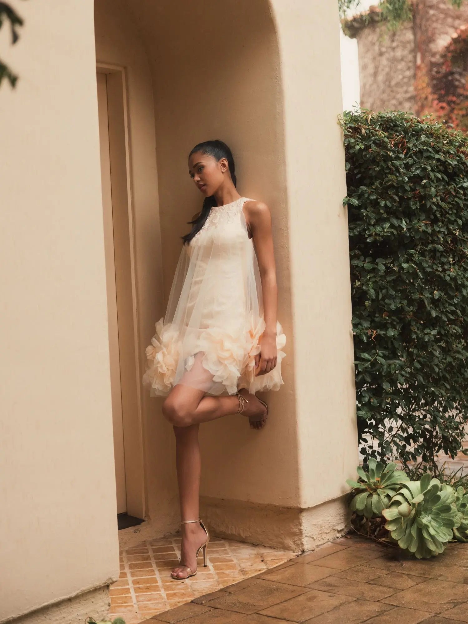 Pink Halter Neck Flowy Petal A Line Mini Dress - Mac Duggal