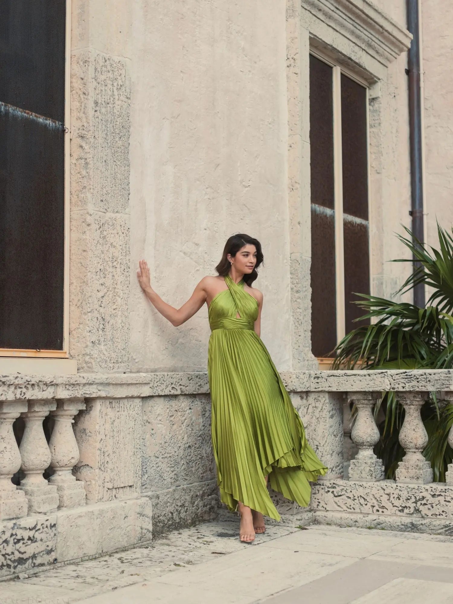 Pleated Halter Neck Asymmetrical Hem Gown - Mac Duggal Pleated Halter Neck Asymmetrical Hem Gown - Mac Duggal