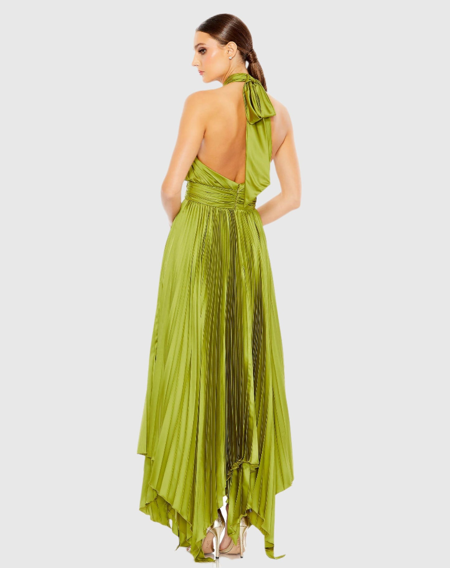 Pleated Halter Neck Asymmetrical Hem Gown