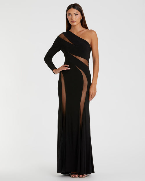 Jersey One Shoulder Illusion Cut Out Gown