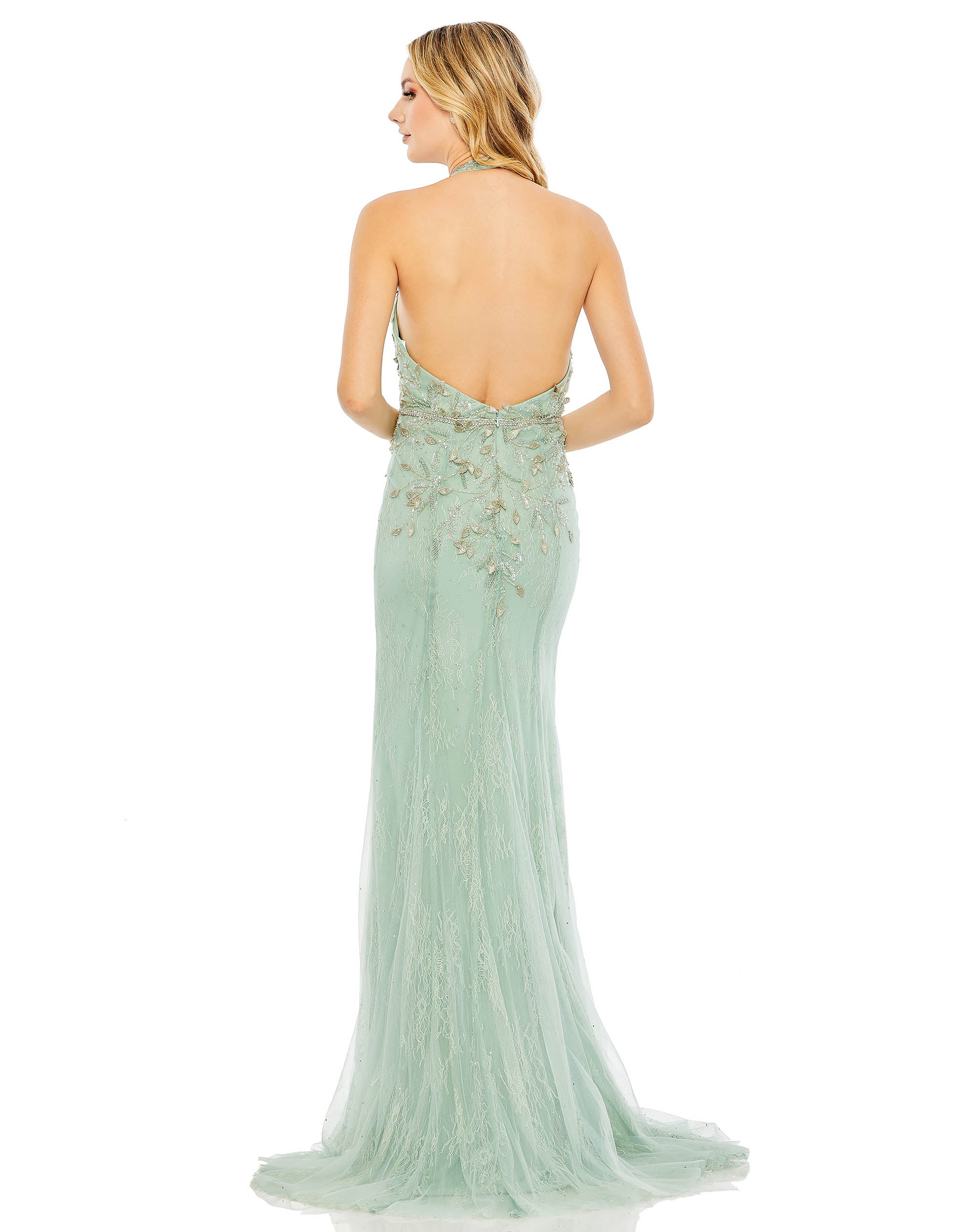 Lace Embellished Halter Strap Trumpet Gown | Sample | Sz. 2